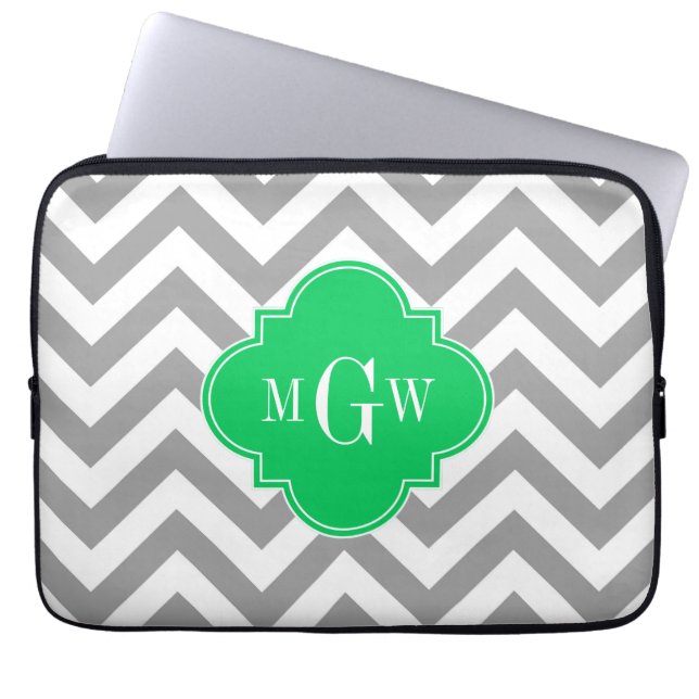 Capa Para Notebook Cinza Dk Lg Chevron Emerald Quatrefoil 3 Monograma (Frente)