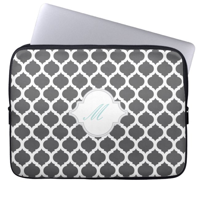 Capa Para Notebook Cinza e branco marroquino com Bolsa de laptop Mono (Frente)