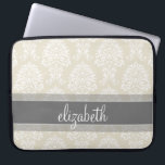 Capa Para Notebook Cinza e Cor damasco Linen Vintage com Nome<br><div class="desc">Um padrão elegante com uma fonte elegante projetada para uma mulher feminina. Adicione seu nome ou monograma. Se precisar fazer ajustes no trabalho de arte,  clique no botão personalizar para fazer alterações.</div>