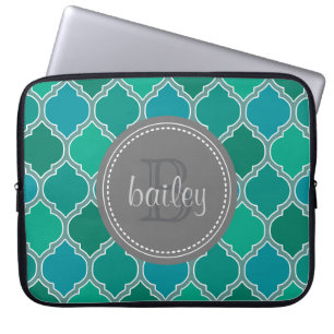 Capa Para Notebook Cinza Monograma Teal Moderna