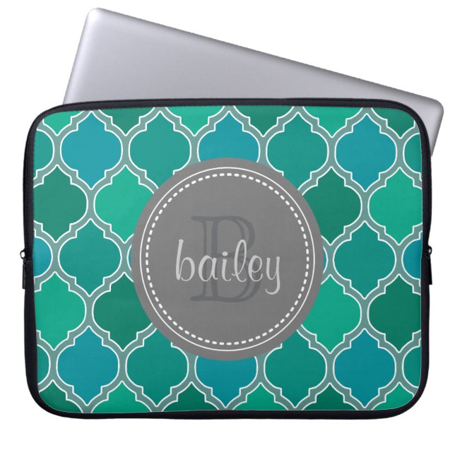 Capa Para Notebook Cinza Monograma Teal Moderna (Frente)