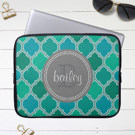Capa Para Notebook Cinza Monograma Teal Moderna
