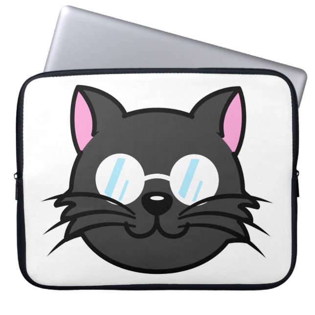 Capa Para Notebook Cinza Preta de Gato Negro  Óculos para Vestir Gato (Frente)