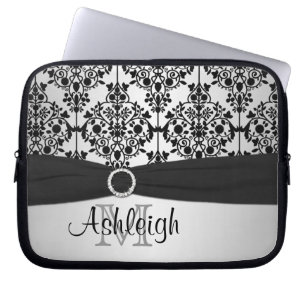 Capa Para Notebook Cinza Preto Damasco com Bolsa de laptop FAUX