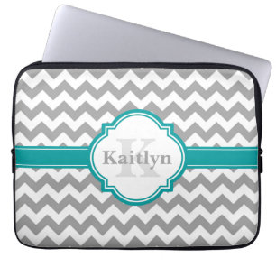 Capa Para Notebook Cinza Teal Chevron Pattern & Marroquino Quatrefoil