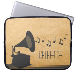 Capa Para Notebook Cinza Vintage Gramophone Bolsa de laptop