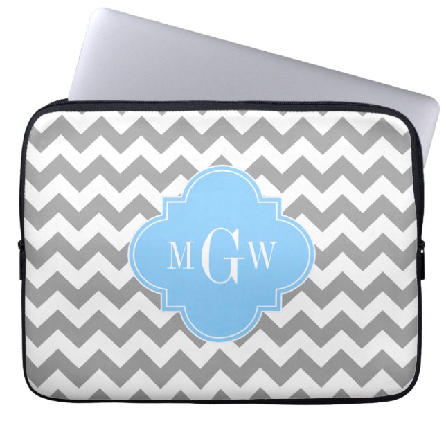 Capa Para Notebook Cinza White Chevron Sky Blue Quatrefoil 3 Monogram (Frente)