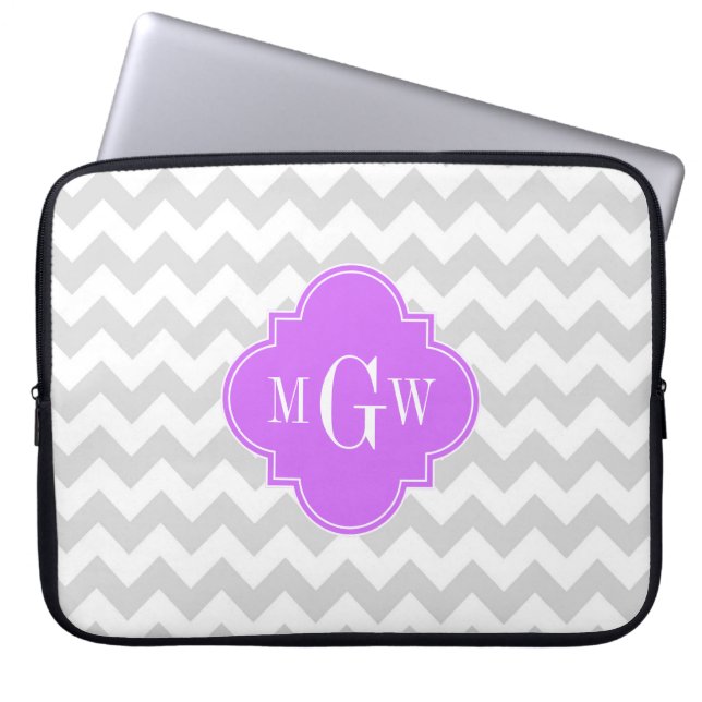 Capa Para Notebook Cinza Wht Chevron Lilac Quatrefoil 3 Monograma (Frente)