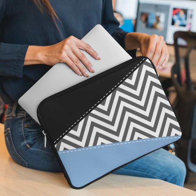 Capa Para Notebook Cinza Zigzag, Cinza Chevron, Zigzag Patterno, Azul (Criador carregado)