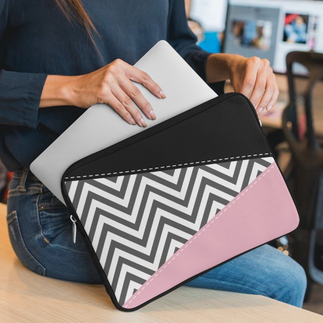 Capa Para Notebook Cinza Zigzag, Cinza Chevron, Zigzag Patterno, Rosa (Criador carregado)