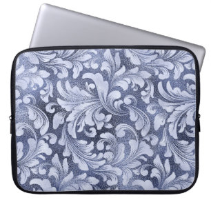 CAPA PARA NOTEBOOK CINZAS DE EMBELÉDIOS FLORAIS AZUIS