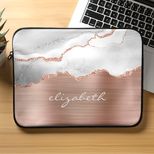 Capa Para Notebook Cinzas Douradas modernas, de agata branca, metálic