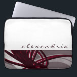 Capa Para Notebook Cinzas e Abstratos de vinho | Branco | Nome person<br><div class="desc">Bolsa de laptop moderna com um design abstrato artístico. A parte superior apresenta um plano de fundo branco simples com o nome personalizado apresentado no script de minúsculas na moda. A parte inferior apresenta fitas coloridas de cinzas, burgundy, branca e vinho, que são colocadas em camadas e intercaladas para dar...</div>