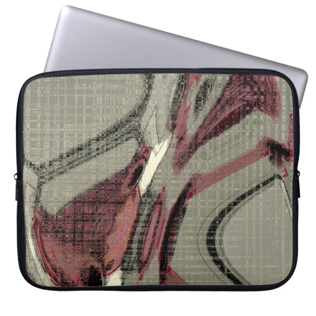 Capa Para Notebook Cinzas e Arte Abstrato Vermelha (Frente)