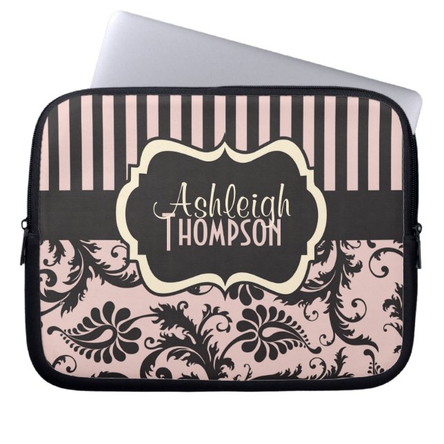 Capa Para Notebook Cinzas Rosa Bolinhas de marfim Bolsas de laptop ri (Frente)