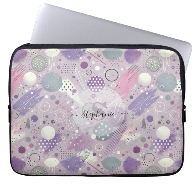 Capa Para Notebook Círculos abstrato púrpura com acentos de tiras de  (Frente)