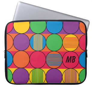 Capa Para Notebook Círculos e Listras e Iniciais Coloridos