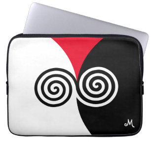 Capa Para Notebook Círculos Espirais Abstratos em Preto, Vermelho e B