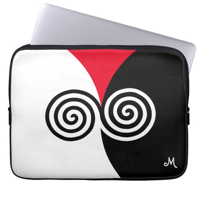 Capa Para Notebook Círculos Espirais Abstratos em Preto, Vermelho e B (Frente)