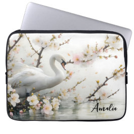 Capa Para Notebook Cisne e Lago das Flores em Aquarela