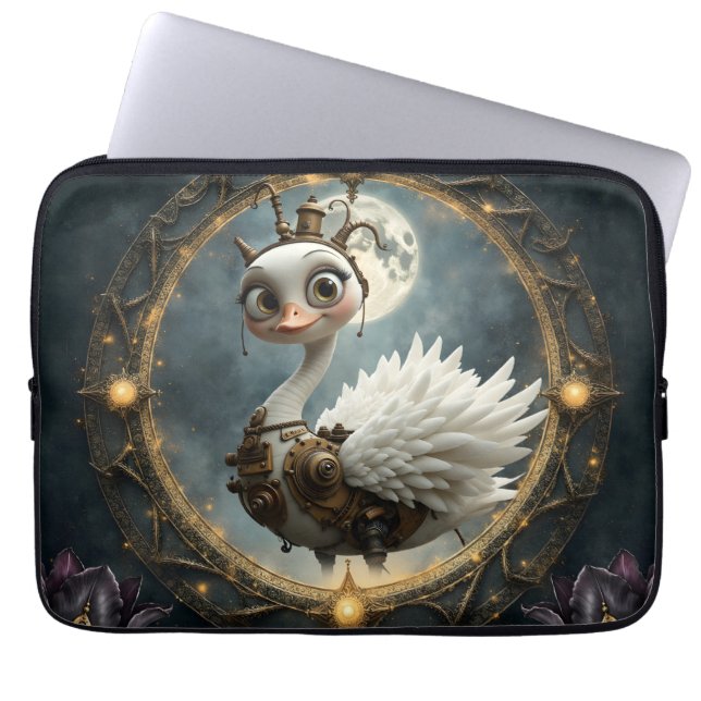 Capa Para Notebook Cisne Mecânico ao Luar – Guardião de Sonhos Curios (Frente)