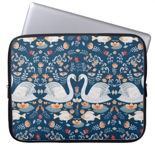 Capa Para Notebook Cisnes, peixes, flores, padrões folclóricos.