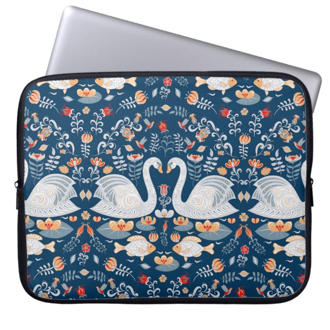 Capa Para Notebook Cisnes, peixes, flores, padrões folclóricos. (Frente)