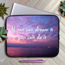 Capa Para Notebook Citação Sonhe Faça Foto do Oceano Roxo Pôr do Sol