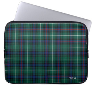 Capa Para Notebook Clan MacDonald Tartan Monograma Azul e Xadrez Verd