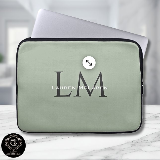 Capa Para Notebook Classic Sage Green Monogram Tech Style  (Classic Sage Green Monogram Tech Style Laptop Sleeve)