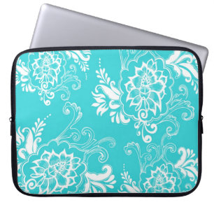 Capa Para Notebook Clássico, elegante, na moda. flor azul-aqua
