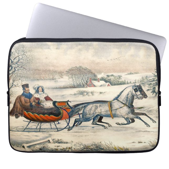 Capa Para Notebook Clássico Passeio de Trenó de 1853 Currier Ives Est (Frente)