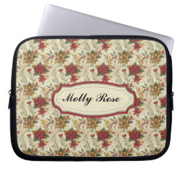 Capa Para Notebook Clássico Vintage Vermelho e Poinsettia Dourada Flo