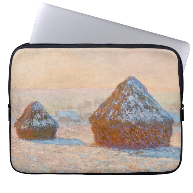 Capa Para Notebook Claude Monet - Wheatstacks, Efeito da Neve, Manhã (Frente)