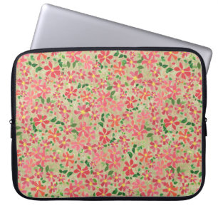 Capa Para Notebook Clematis Pink, Red, Orange Floral Patterno em Taup
