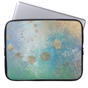 Capa Para Notebook Coastal Grunge   Azul e Verde Dourado