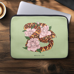 Capa Para Notebook Cobra de Milho Vibrante Flores de Peônia Rosa Verd