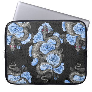 Capa Para Notebook Cobras e rosas azuis