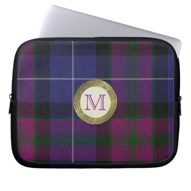 Capa Para Notebook Cobrir roxo do laptop do monograma da xadrez de (Frente)