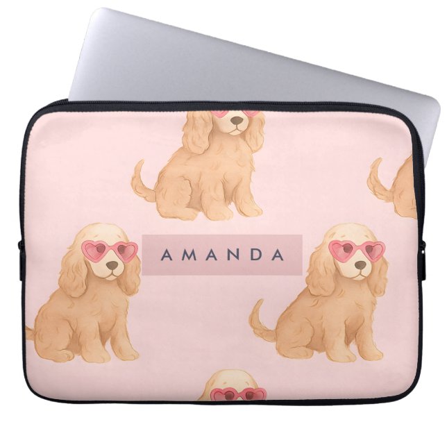Capa Para Notebook Cocker Spaniel Personalizado com Óculos (Frente)