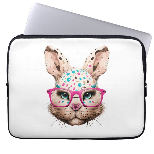 Capa Para Notebook coelhinho bonito, óculos rosa, páscoa-leopardo flo (Frente)