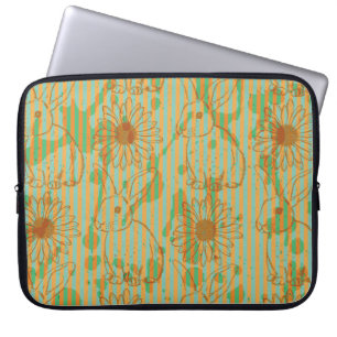 Capa Para Notebook Coelho esquemático e camomila, punho sem costura v
