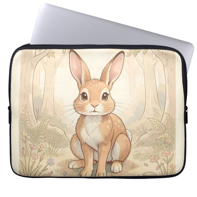 Capa Para Notebook Coelho marrom fofo em uma floresta (Frente)
