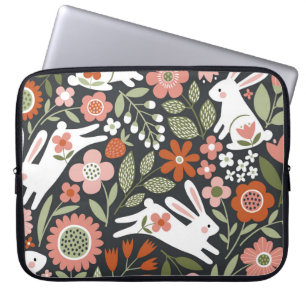 Capa Para Notebook Coelhos brancos bonitos, padrão de colheita floral