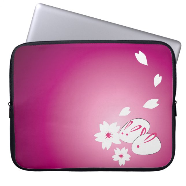Capa Para Notebook Coelhos de neve japoneses e Sakura (Frente)