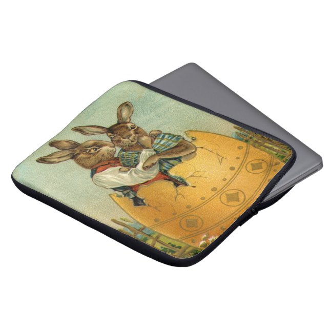 Capa Para Notebook Coelhos de Páscoa Vitorianos Antigos em um Ovo Dou (Frente Topo)