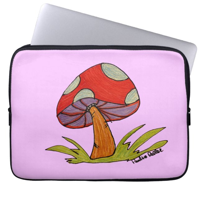 Capa Para Notebook Cogumelo Vermelho com fundo roxo (Frente)