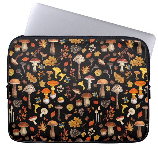 Capa Para Notebook Cogumelos selvagens em preto (Frente)