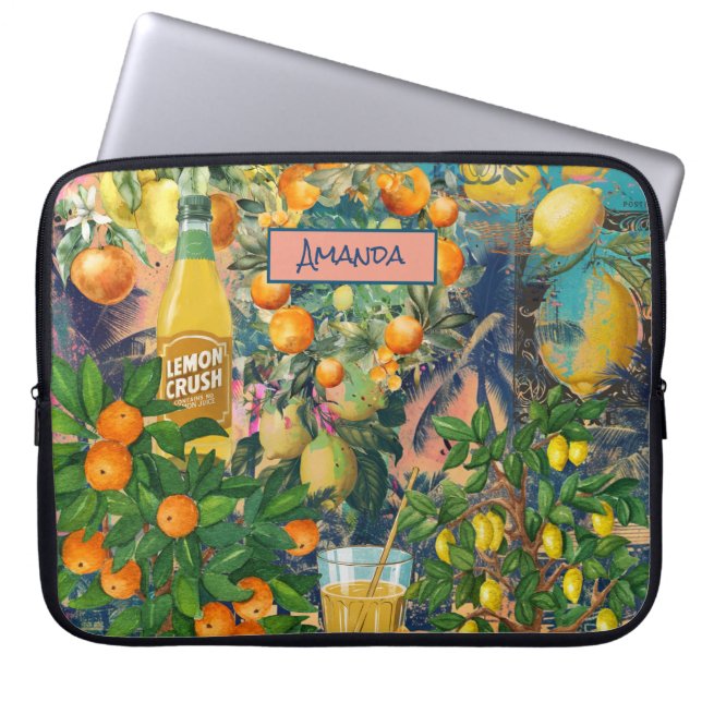 Capa Para Notebook Colagem cítrica siciliana de turquesa azul-chic (Frente)