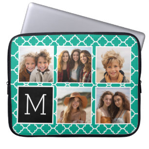 Capa Para Notebook Colagem de 5 Fotos Monograma - Verde Esmeralda e P